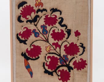 Framed Antique Suzani Fragment, 19th C. 42 x 35 cm / 16.5 x 13.7 in. SKU:319