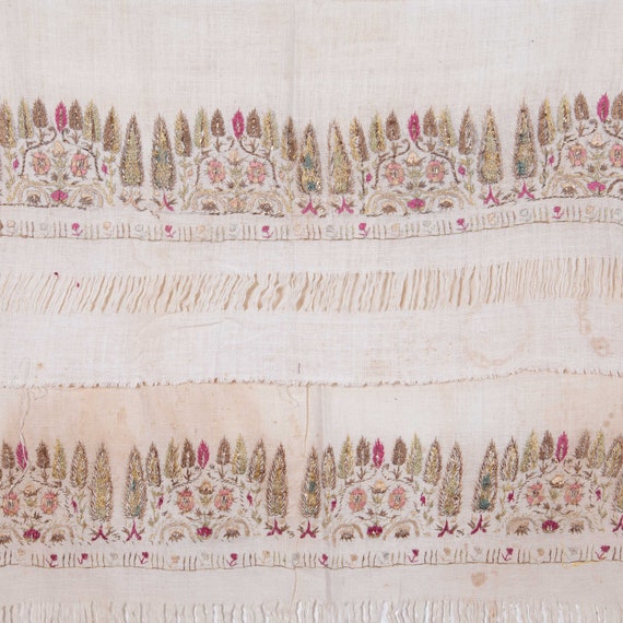 ピンクが映えるストライプ柄のヴィンテージラリーキルト 刺し子 刺繍布