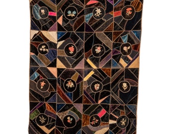 使い古したアンティーク 1880 年代ビクトリア朝クレイジーキルト