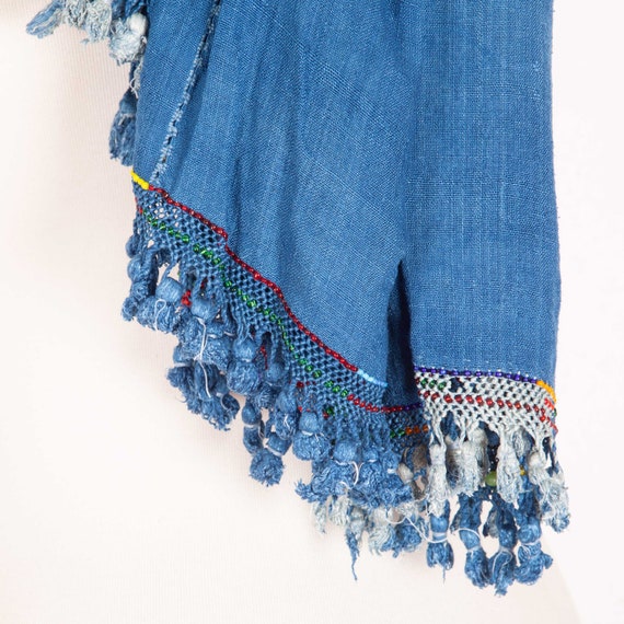 Vintage Indigo Blue Cotton Shawl, 1960s 186 x 134… - image 4