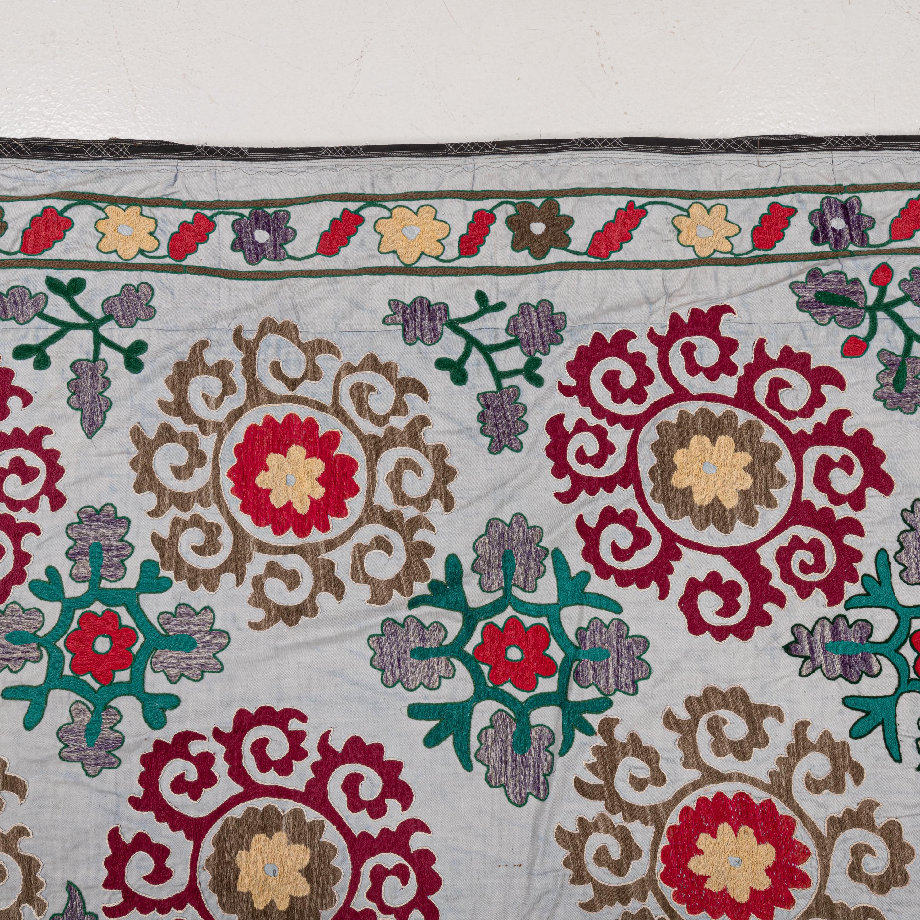Vintage Light Blue SUZANI From Uzbekistan, Central Asia 216x