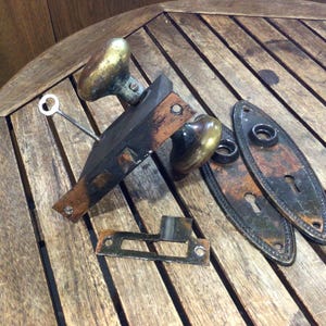 Antique Mortise Lock w/Escutcheons, Striker, Knobs and Key