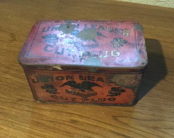 union leader cut plug tobacco tin box Vintage Advertising Antique Union Leader Cut Plug