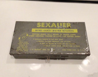 Handy Andy NO.26 SEXAUER Steel Monel Faucet Washer Box and Advertising Tin