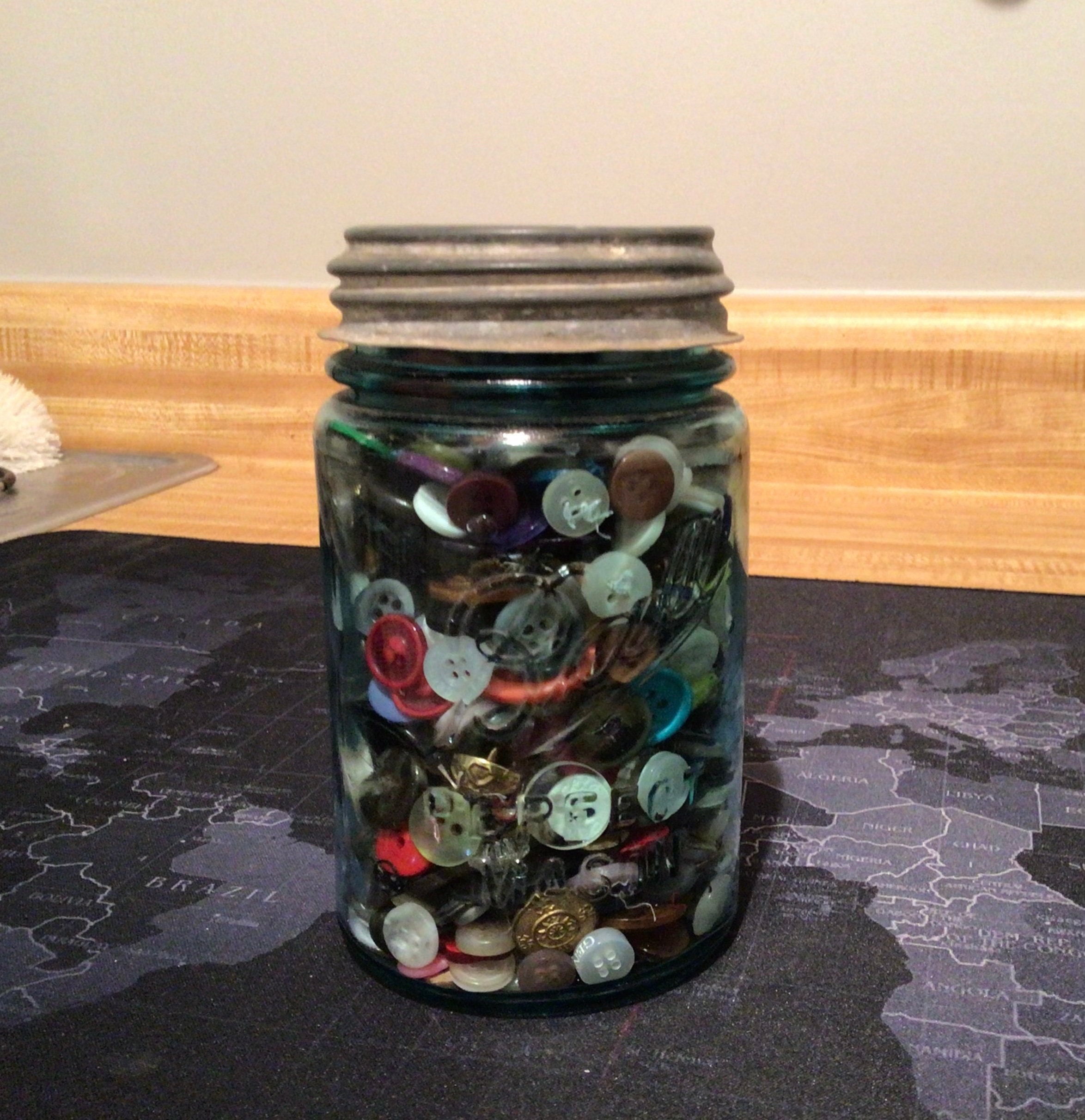 Vintage  “Ball Perfect Mason” Pint Jar Filled With Buttons