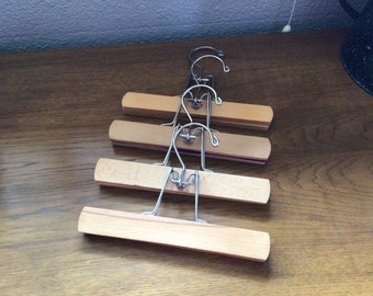 Lot of 4 Wooden Hangers with Clamps for Pants , Trousers , or Skirts