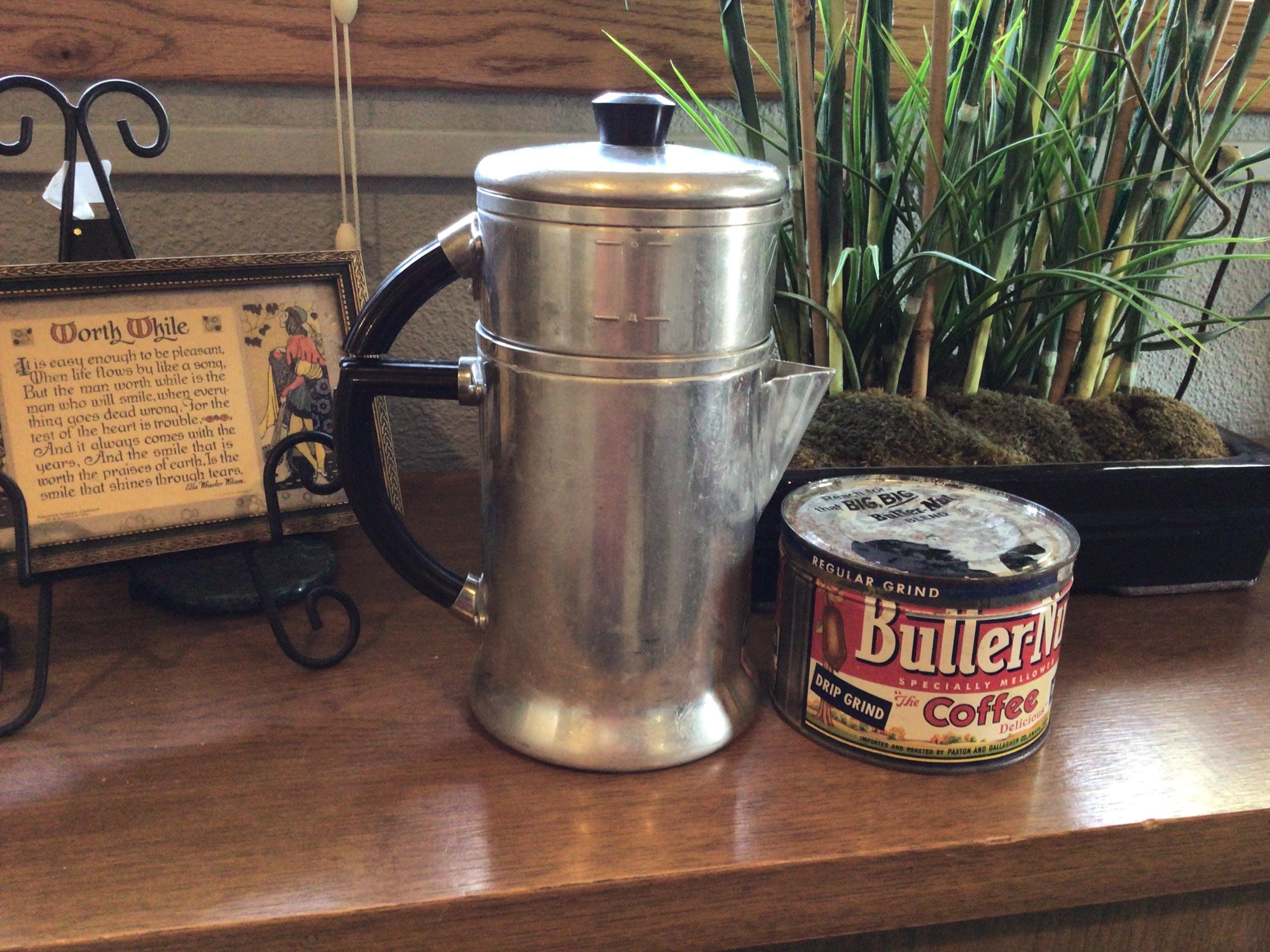 Vtg Art Deco Wear-Ever Drip Coffee Pot No. 966 2-6 Cups Aluminum Bakelite Handle