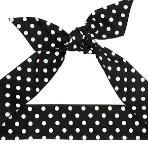 Black and White Polka Dot Tie Headband for Women, Ponytail Scarf, Rosie the Riveter Retro Head Scarf, Self Tie Headband, Headband That Ties,
