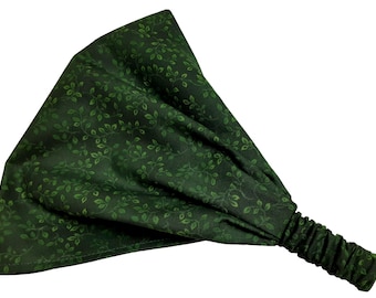 Dark Green Cotton Head Scarf for Women, Wide Headband for Hair Loss, Hair CoverD