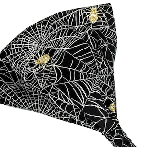 Spiders and Webs Wide Halloween Headband, Wide Bandana Head Scarf for Women and Teens, Hair Loss Head Cover, Cotton Hair Scarf with Elastic