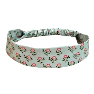 Narrow Hair Band, Aqua Cotton Fabric Headband with Elastic Back, Skinny Headband, Preppy Narrow Hair Band, Summer Headband