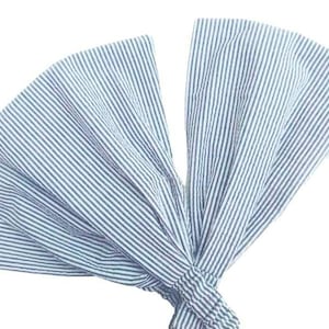Blue Seersucker Bandana Headband for Women, Wide Head Scarf, Blue and White Cotton Fabric, Hair Loss Alopecia, Vacation Beach, Head Cover