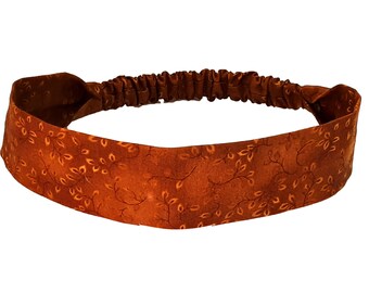 Pumpkin Spice Cotton Hair Band, Narrow Headband for Women and Girls, Fall Hair Band, Headband with Elastic Back, Rust Headband