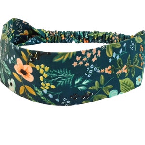 Rifle Paper Co. Narrow Headband for Women and Teens, Preppy Retro Headband, Floral Print, Soft Cotton Hair Band Elastic Back, Alice Band
