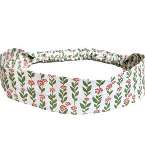 Pink & Green Cotton Narrow Hair Band, Fabric Headband with Elastic Back, Skinny Headband for Women and Girls, Preppy Narrow Hair Band
