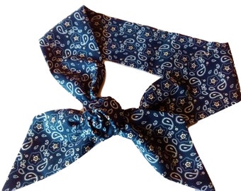 Bandana Tie Headband for Teens and Women, Blue Bandana Print, Dolly Bow Headband for Women, Knotted Headband, Self Tie Head Scarf