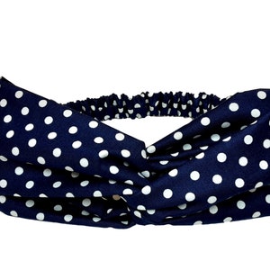 Navy Blue Polka Dot Twist Headband for Women, Knotted Headband, Blue and White Polka Dot, Twist Turban, Preppy Hair Accessory
