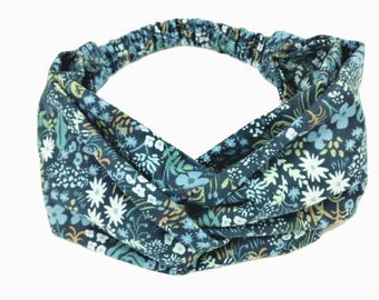Rifle Paper Co. Twist Headband for Women and Teens, Front Knot Turban Head Wrap, English Garden Meadow Blue Floral Turban Headband