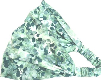 Green Batik Wide Head Scarf for Women, Cotton Headscarf, Eucalyptus, Extra Wide Head Scarf, Boho Headband, Hair Loss Head Cover, Hair Cover
