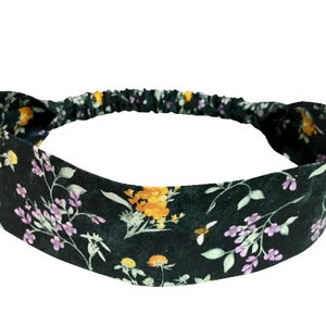 Black Narrow Headband, Floral Print Skinny Hair Band for Women and Girls, Preppy Narrow Fabric Headband with Elastic Back, Retro Headband