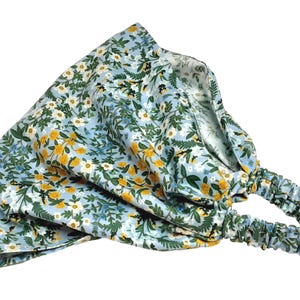 Wide Bandana Head Scarf with Elastic, Bandana Headband, Rifle Paper Co., Extra Wide for Hair Loss, Blue Floral Print, Headband for Women