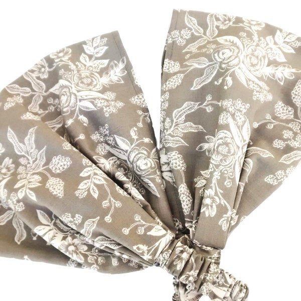 Extra Wide Bandana, Boho Headband, Gray Floral Rifle Paper Co, Cotton Head Scarf, Yoga, Workout, Hair Loss Headscarf