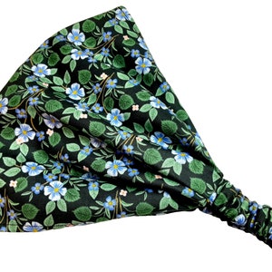 Wide Head Scarf with Elastic, Bandana Headband, Rifle Paper Co., Extra Wide for Hair Loss, Blue Floral Print, Headband for Women
