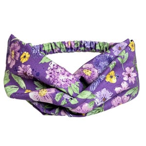 Purple Floral Twist Headband for Women, Purple Print, Knotted Headband, Twisted Turban Head Wrap, Preppy Hair Accessory, Front Knot