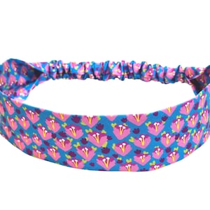 Abstract Floral Narrow Headband, Preppy Hair Band, Skinny Headband for Women and Girls, Cotton Fabric Headband with Elastic Back, Blue