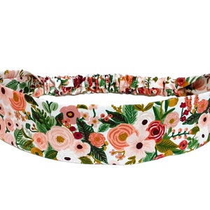 Narrow Hair Band, Cotton Skinny Headband for Women and Teens, Rifle Paper Co., Floral Print Hair Band with Elastic Back, Retro Style