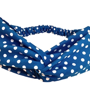 Blue Polka Dot Twisted Headband for Women, Knotted Headband, Blue and White Polka Dot, Twist Turban, Preppy Head Wrap, Headband with Twist