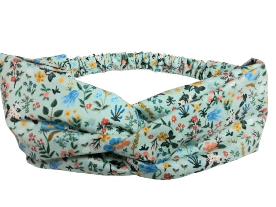 Teal Rifle Paper Co, Twisted Headband, Knotted Turban Head Wrap, Teal Floral, Cotton Twist Turban, Headband for Women, Twist Turban