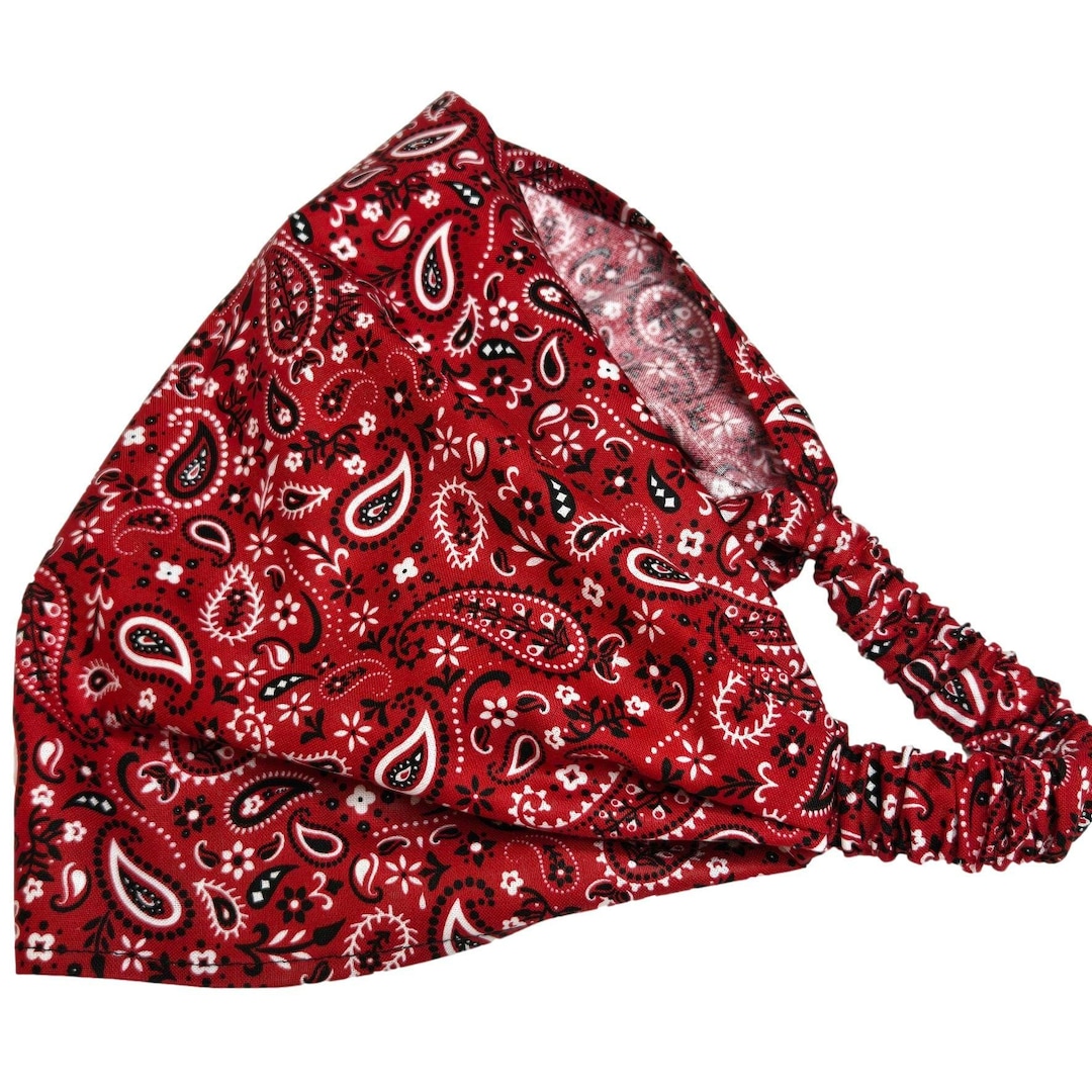 Red Paisley Bandana Print Wide Headband for Women, Extra Wide Boho