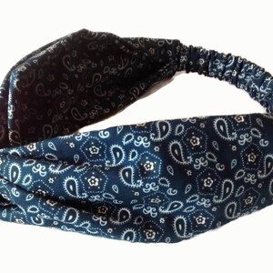 Twist Headband, Blue Bandana Print Twisted Turban, Cotton Yoga Knotted Headbands for Women, Blue Headband, Boho Headwrap