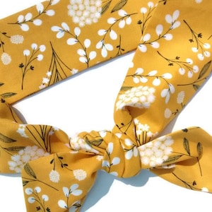 Mustard Tie Headband, Knotted Headscarf for Women, Mustard Head Scarf, Purse Scarf, Ponytail Scarf, Rockabilly Self Tie, Headband That Ties