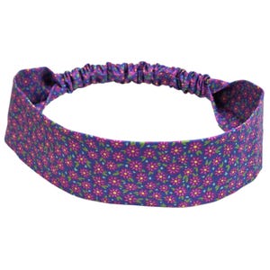 Floral Narrow Headband, Blue & Pink, Cotton Fabric Headband with Elastic Back, Preppy Hair Band, Skinny Headband for Women and Girls
