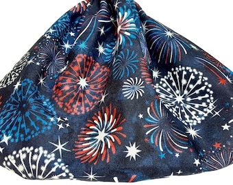 Fireworks Wide Head Scarf, Fourth of July, Hair Loss Head Scarf with Elastic Back, Summer Headband, Hair Cover Up