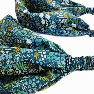 Extra Wide Bandana, Boho Headband, Rifle Paper Co English Garden Blue Floral Fabric Headband, Cotton Head Scarf, Yoga Workout, Hair Loss