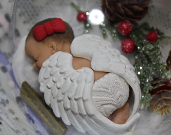 Baby Christmas ball, baby angel, baby Christmas gift, baby's first Christmas, fimo baby angel baby fimo, MADE TO ORDER