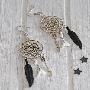 Dream catcher, Native American inspired jewelry, teepee, feathers, arrows, black jewelry,amerindian style earrings , made to order image 2