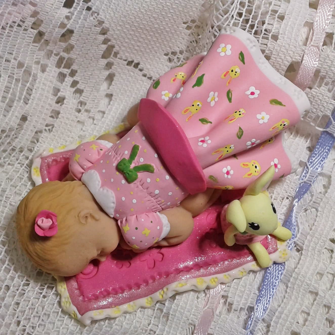 Baptismal Cake Topper Baby Figurine and Animal on a Blanket - Etsy