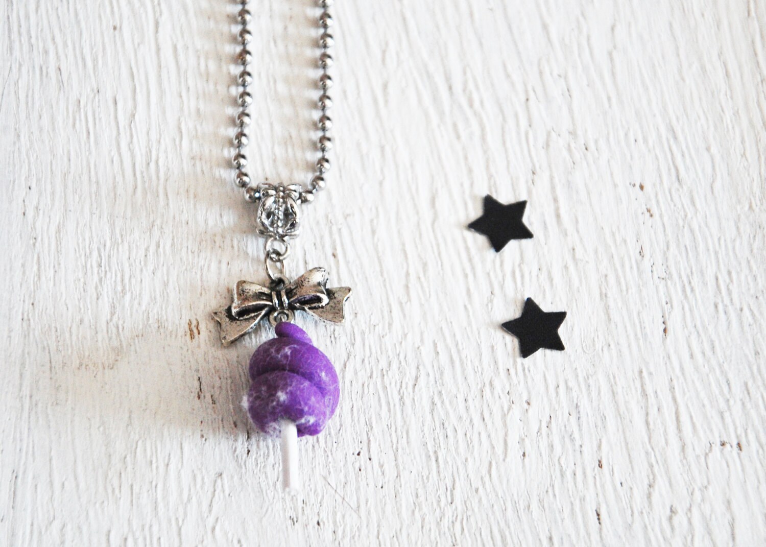【BLACKPURPLE】23SS★ Cotton candy necklace 12mm Cotton Purple Candy Pendant, Necklace Chain With Balls