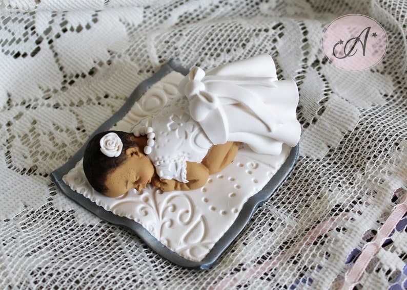 Baptismal Cake Topper Baby Figurine on a Blanket Christening Etsy