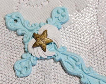 Decorative cross, cross to hang on the wall, cross with small white wings, MADE TO ORDER