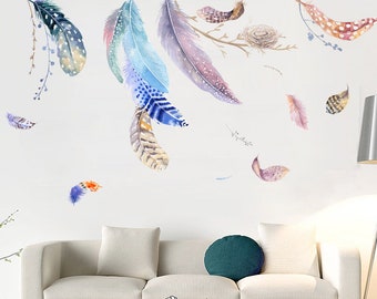 AM/_ Feather Banner Wall Sticker Home Decal Living Room Background Decor Removabl