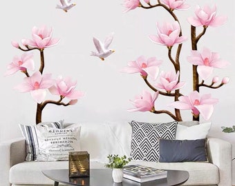 Floral pattern Magnolia tree wall mural Pink flowers wallpaper #135 Magnolia wallpaper