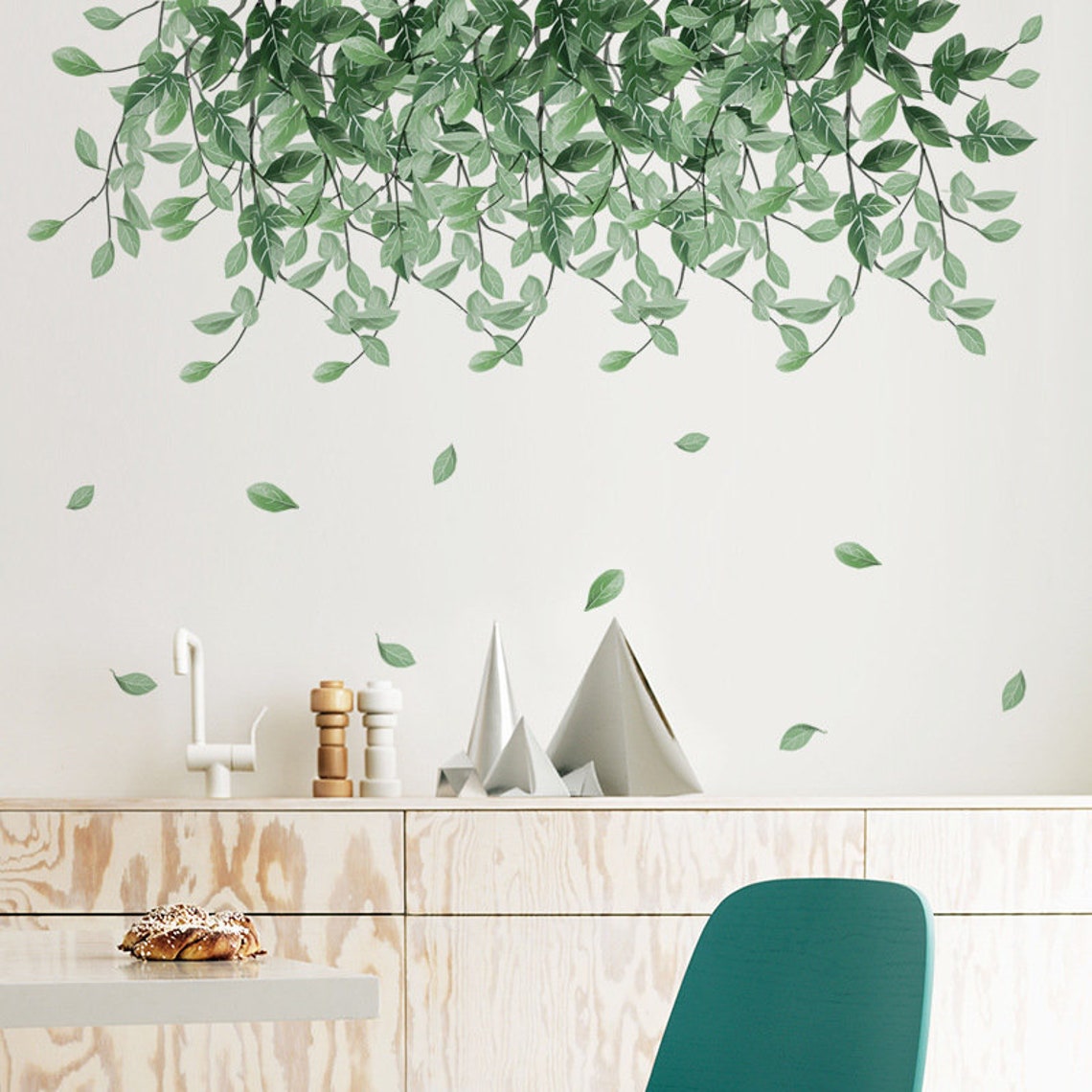Tropical green hanging leaf vine branch wall sticker Etsy