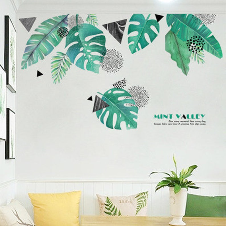 Large Bohemia green monstera leaf wall decal tropical leaves Etsy