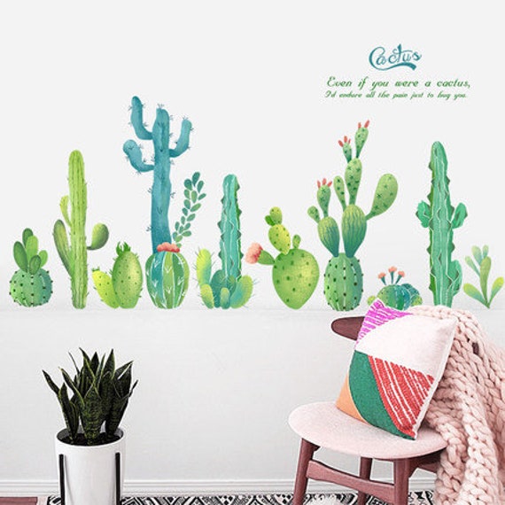 Green Cactus Wall Decal Unique Plants Wall Stickers Kids | Etsy