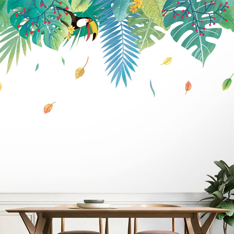Bohemia large leaf wall decal green plants Wall Stickers Etsy